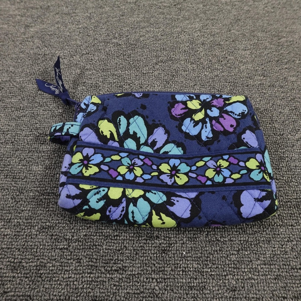 Vera Bradley Clutch Womens Small Blue Floral Quilted Cotton Zip Pouch Travel Bag